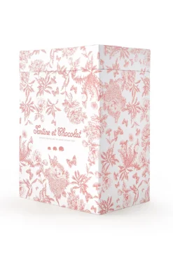 Augustin le Lapin Imprimé inspiration Toile de Jouy rose 25cm
