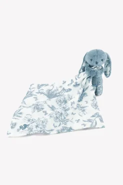 Augustin le Lapin Doudou imprimé inspiration Toile de Jouy bleu
