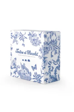 Augustin le Lapin Doudou imprimé inspiration Toile de Jouy bleu