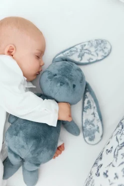 Augustin le Lapin Imprimé inspiration Toile de Jouy bleu 25cm