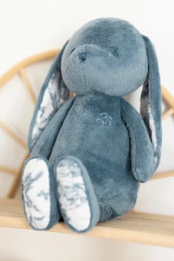 Augustin le Lapin Imprimé inspiration Toile de Jouy bleu 25cm