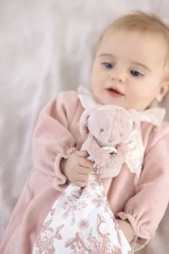 Augustin le Lapin Doudou imprimé inspiration Toile de Jouy rose