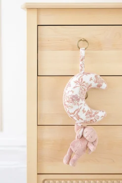 Augustin le Lapin musical Imprimé inspiration Toile de Jouy rose