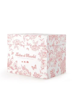 Augustin le Lapin musical Imprimé inspiration Toile de Jouy rose