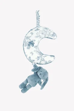 Augustin le Lapin musical Imprimé inspiration Toile de Jouy bleu