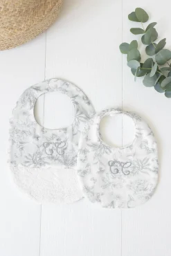 Bavoir Imprimé inspiration toile de jouy gris T1