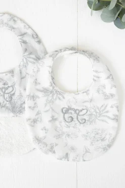 Bavoir Imprimé inspiration toile de jouy gris T1