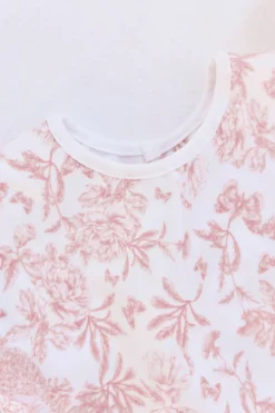 Bavoir à manches toile enduite Imprimé inspiration Toile de Jouy rose