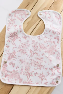 Bavoir toile enduite Imprimé inspiration Toile de Jouy rose