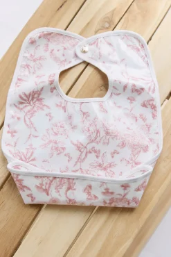 Bavoir toile enduite Imprimé inspiration Toile de Jouy rose