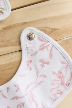 Bavoir toile enduite Imprimé inspiration Toile de Jouy rose