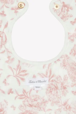 Bavoir toile enduite Imprimé inspiration Toile de Jouy rose