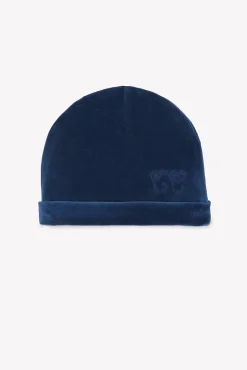 Bonnet Bleu velours imprimé inspiration toile de jouy