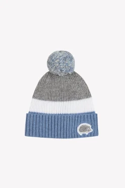 Bonnet Bleu grisé pompon
