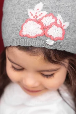 Bonnet Gris broderie fleurs
