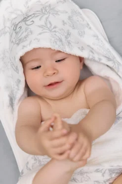 Cape de bain Imprimé inspiration toile de jouy gris