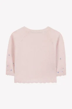 Cardigan Rose pâle broderie églantine