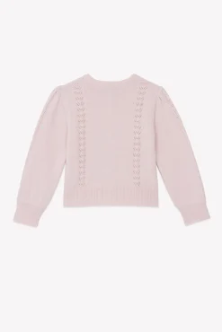Cardigan Rose poudré en laine ajourée