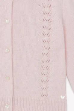 Cardigan Rose poudré en laine ajourée