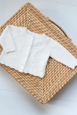 Cardigan Ecru broderie feuillage