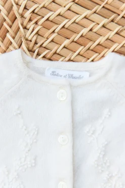 Cardigan Ecru broderie feuillage