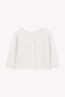 Cardigan Ecru broderie feuillage