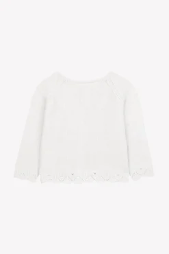 Cardigan Ecru broderie feuillage