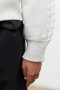 Cardigan Ecru en laine ajourée