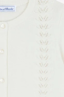 Cardigan Ecru en laine ajourée