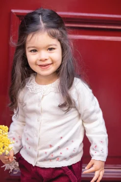 Cardigan Ecru broderie praline