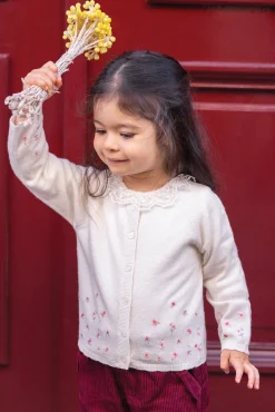 Cardigan Ecru broderie praline
