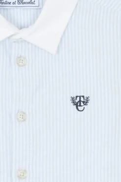 Chemise Bleu ciel rayures avec boutons apparents