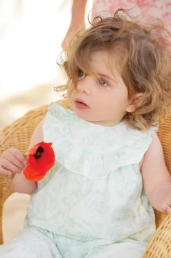 Combinaison longue Vert d'eau inspiration Toile de Jouy