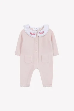 Combinaison longue Rose pâle col broderie