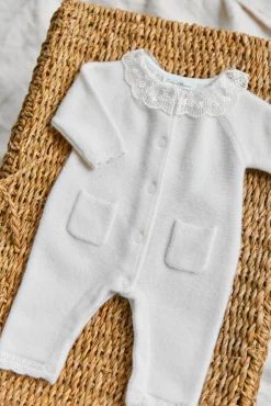 Combinaison longue Ecru col dentelle