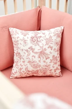 Coussin réversible Imprimé inspiration Toile de Jouy rose