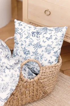 Coussin réversible Imprimé inspiration toile de jouy bleu