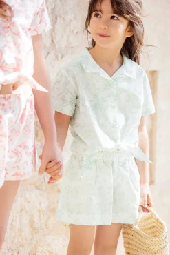 Ensemble court Vert d'eau inspiration Toile de Jouy