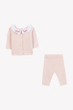 Ensemble long Rose pâle col volanté