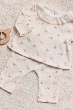 Ensemble long Ecru fleurs