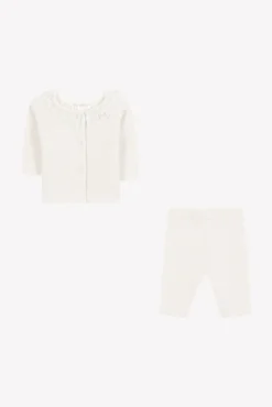 Ensemble long Ecru col volanté