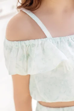 Ensemble long Vert d'eau inspiration Toile de Jouy