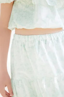 Ensemble long Vert d'eau inspiration Toile de Jouy