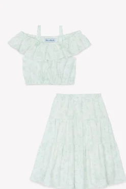 Ensemble long Vert d'eau inspiration Toile de Jouy