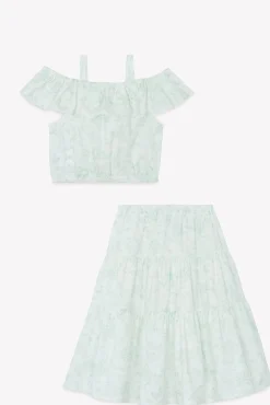 Ensemble long Vert d'eau inspiration Toile de Jouy