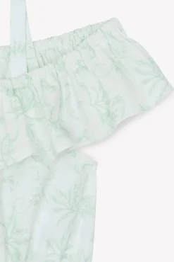 Ensemble long Vert d'eau inspiration Toile de Jouy