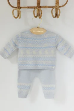 Ensemble long Bleu chiné jacquard