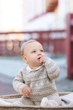 Ensemble long Greige chiné jacquard