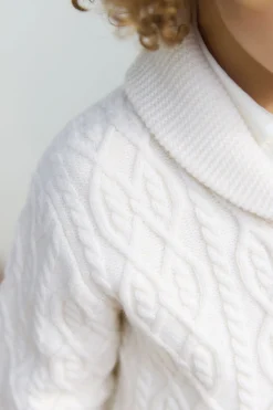 Gilet Ecru col châle maille torsadée