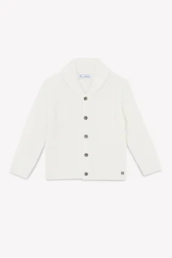 Gilet Ecru col châle maille torsadée